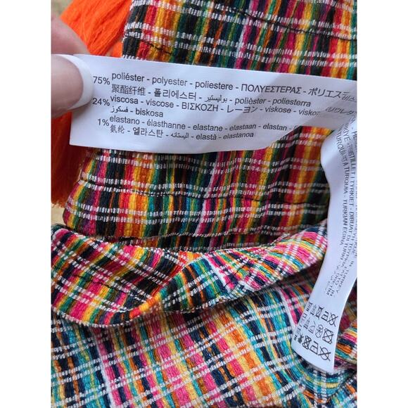 Zara Bright Multicolor Maxi Dress Tassel Straps Checkered Resort Beach Cover Up - Picture 11 of 13